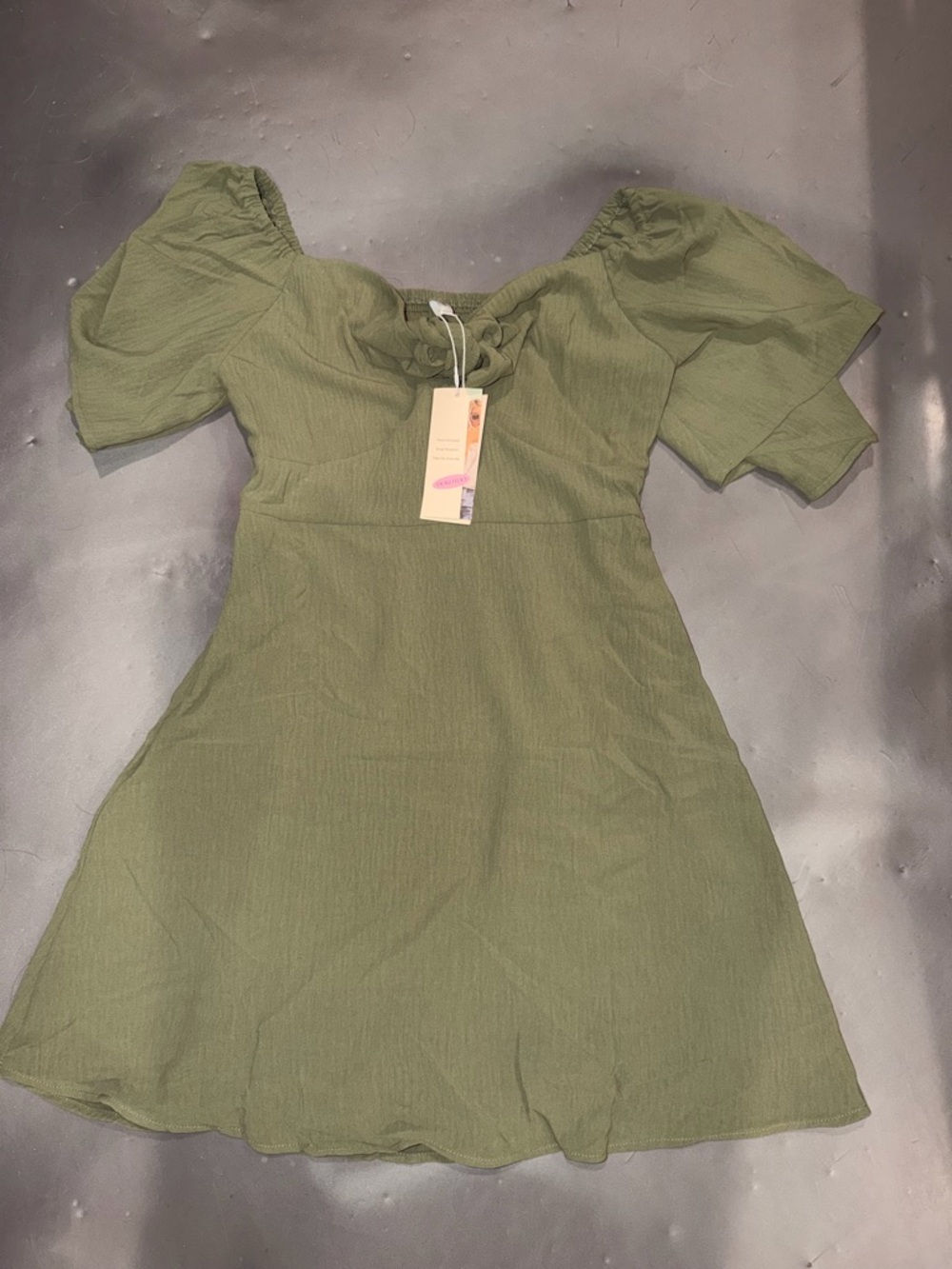Olive Green Puff Sleeve Mini Dress